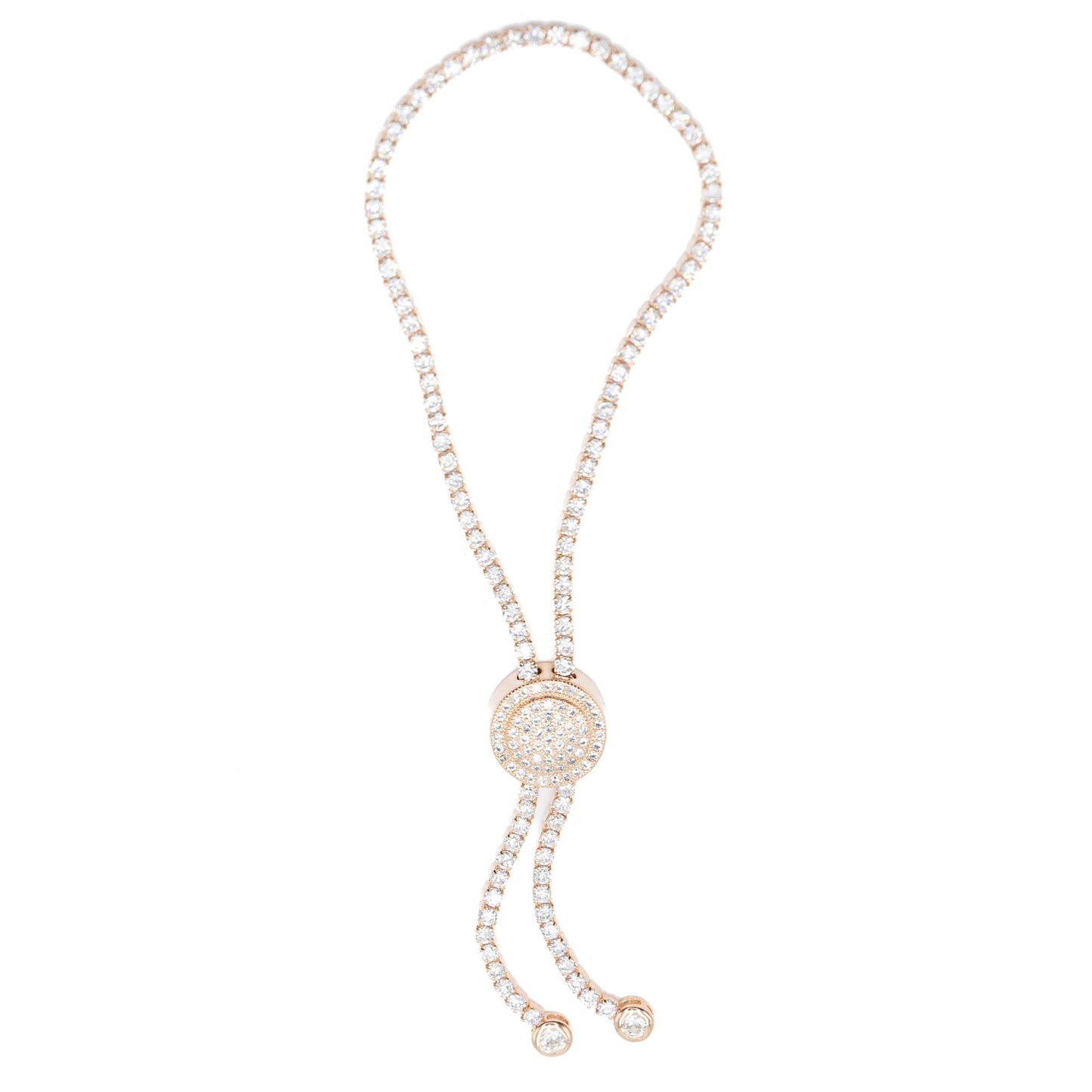 Pave disk w/ 3A CZ stone pulley bracelet rhodium RG plated Default Title
