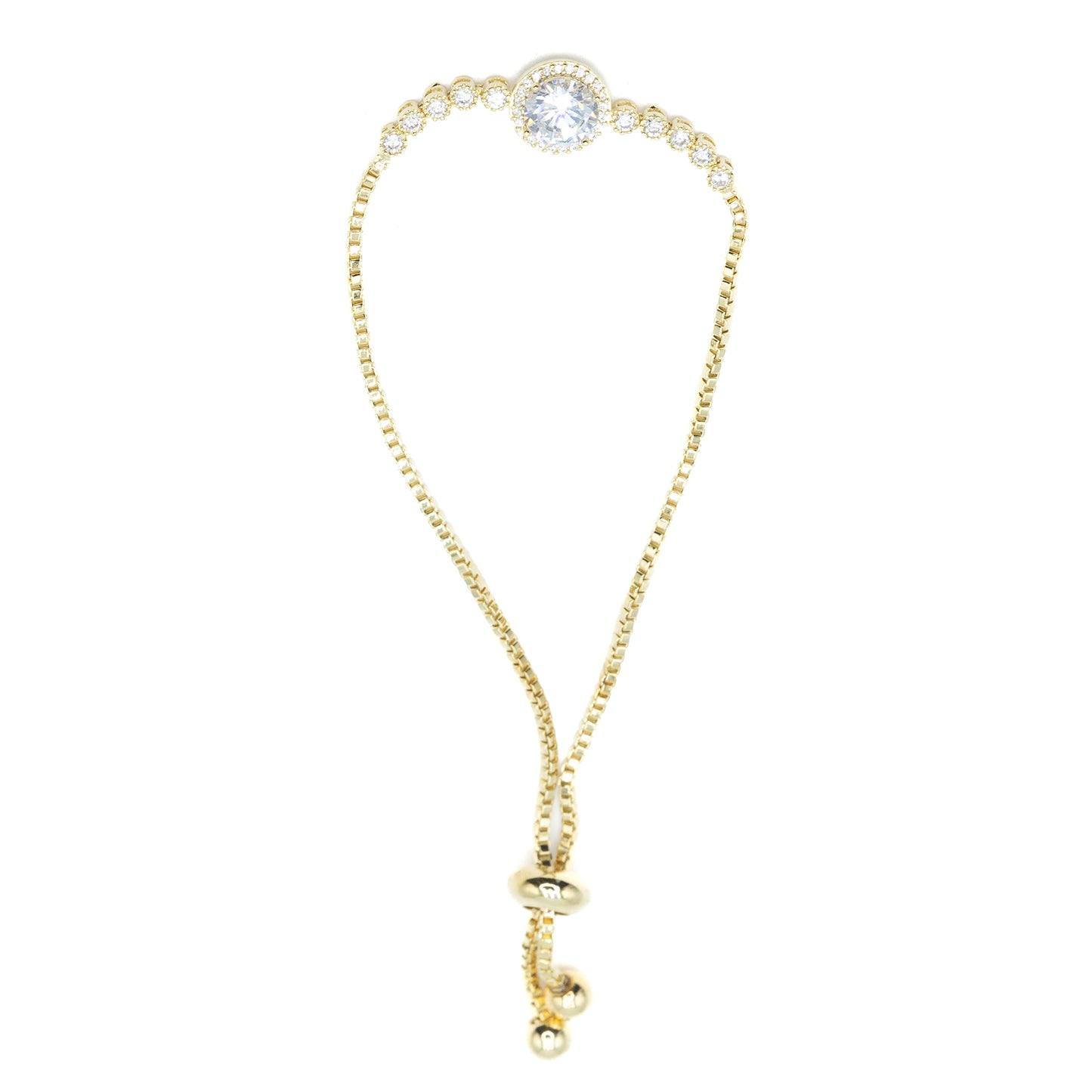 Single stone pulley bracelet w/ 3A CZ stones rhodium G plated Default Title