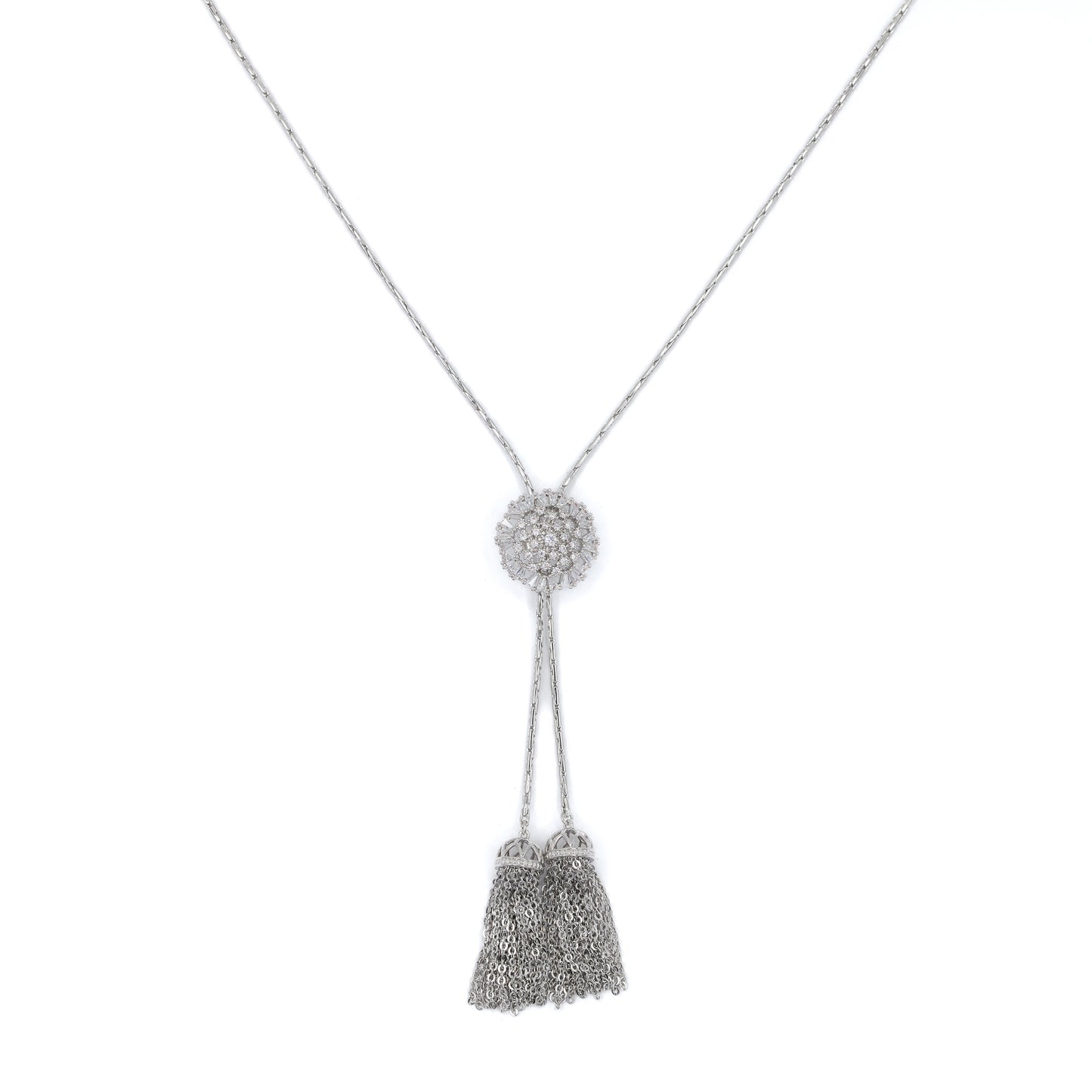 Tassel Baguette Lariat Necklace Rosegold