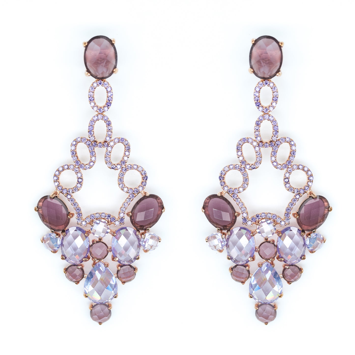Lavender Stones and Gems Rose Gold Statement Earrings Default Title