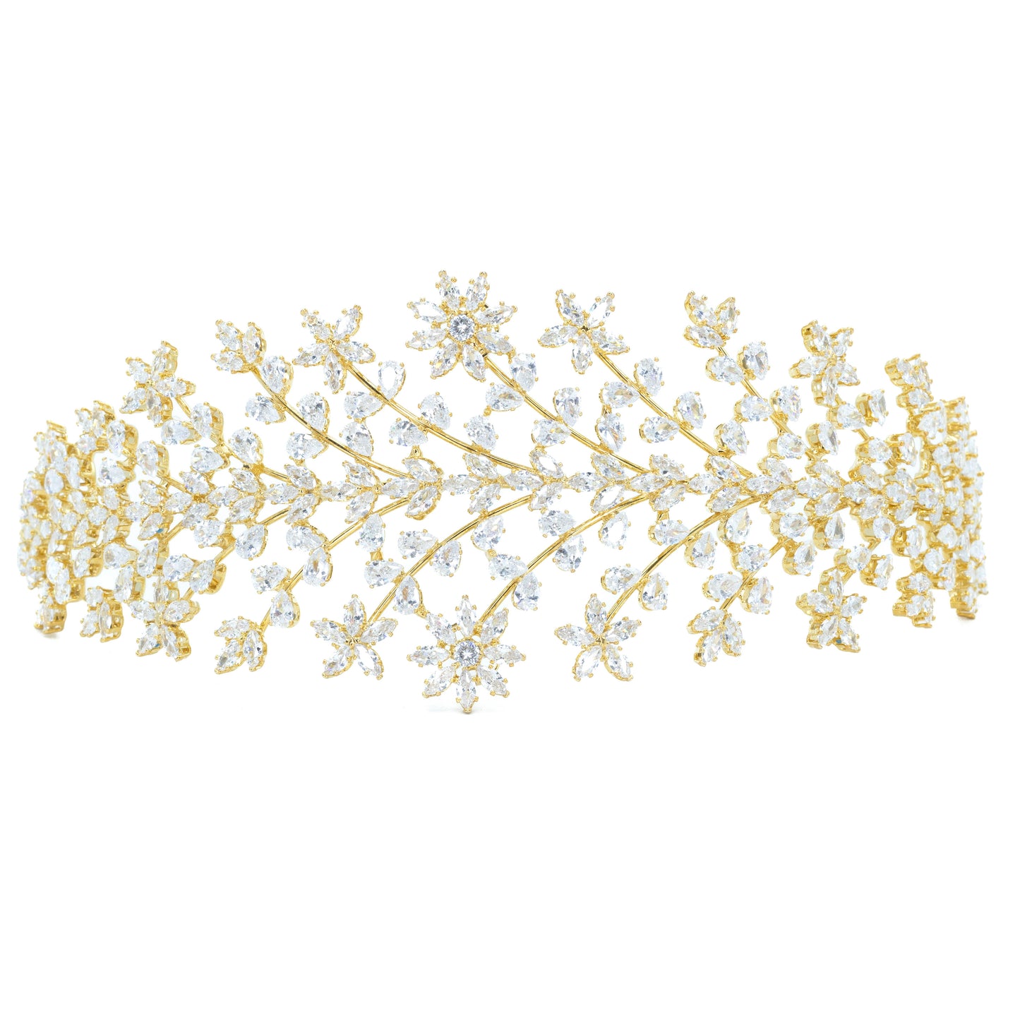 Thick gold floral marquee headband w/ 3A CZ stones rhodium G plated Default Title