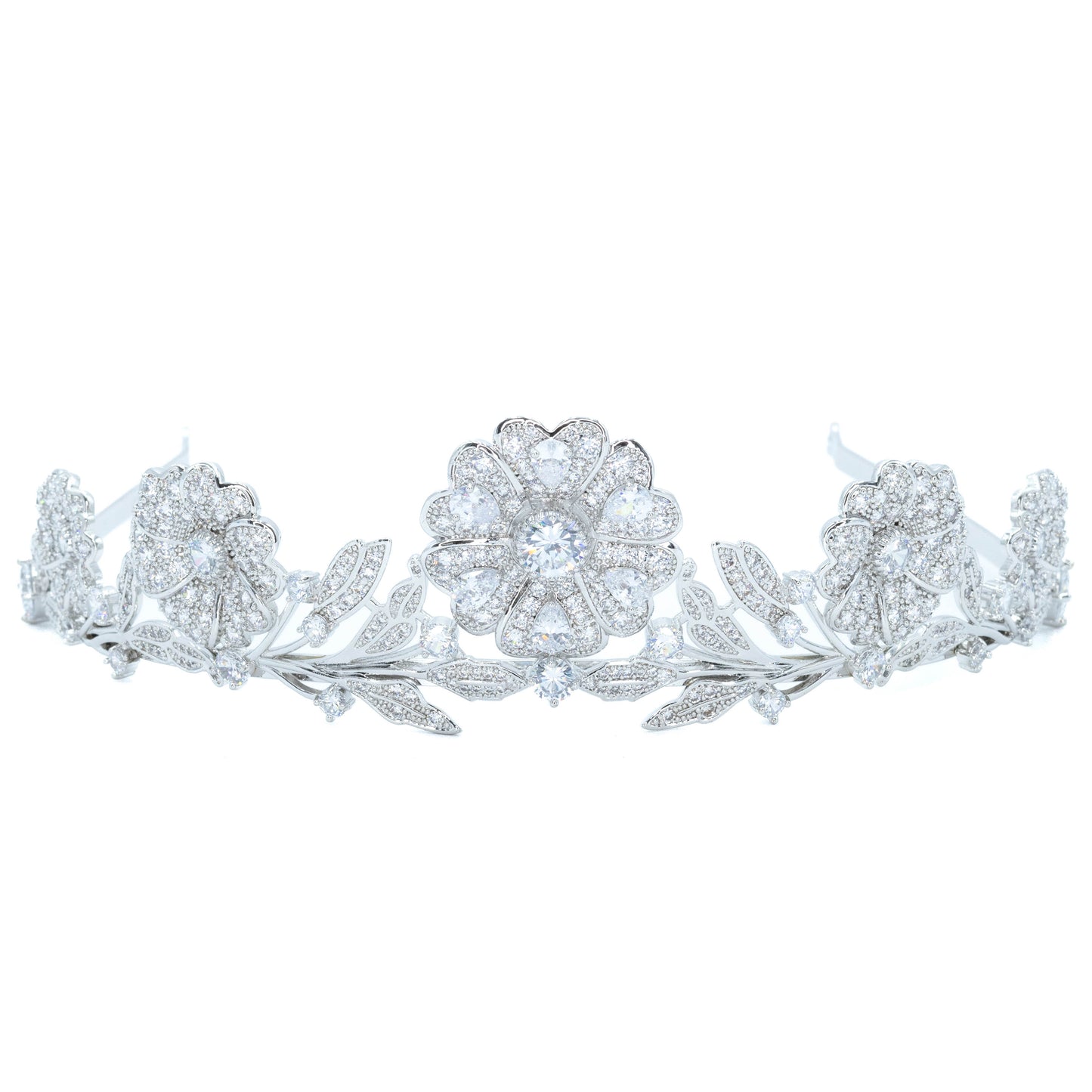 Flower shaped tiara w/ 3A CZ stones rhodium plated Default Title
