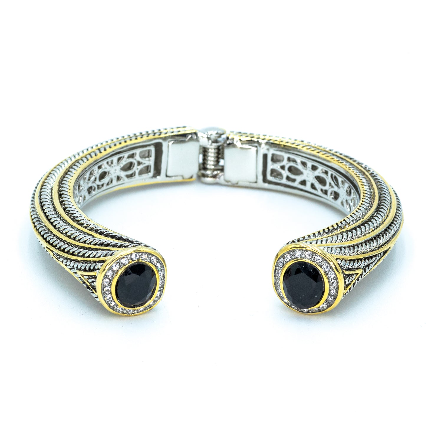 Two tone open bangle with jet black stone w/ 3A CZ stones Default Title