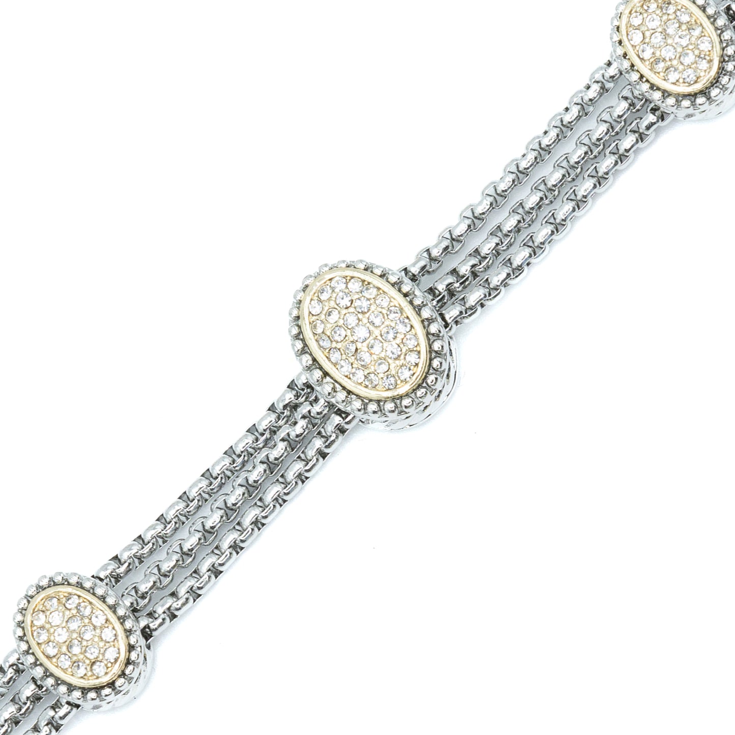 Triple chain rhodium plated two toned bracelet pave stones Default Title