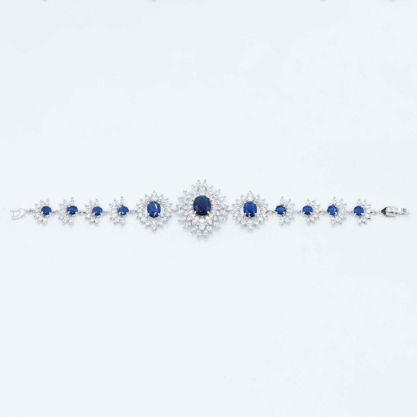 Sunburst tennis bracelet w/ 3A sapphire/ clear CZ stones rhodium plated Default Title
