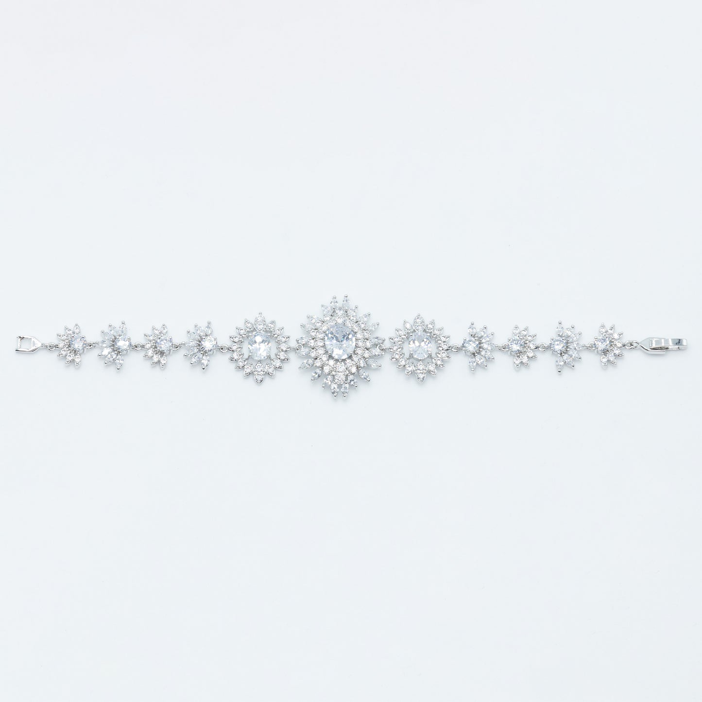 Sunburst tennis bracelet w/ 3A clear CZ stones rhodium plated Default Title