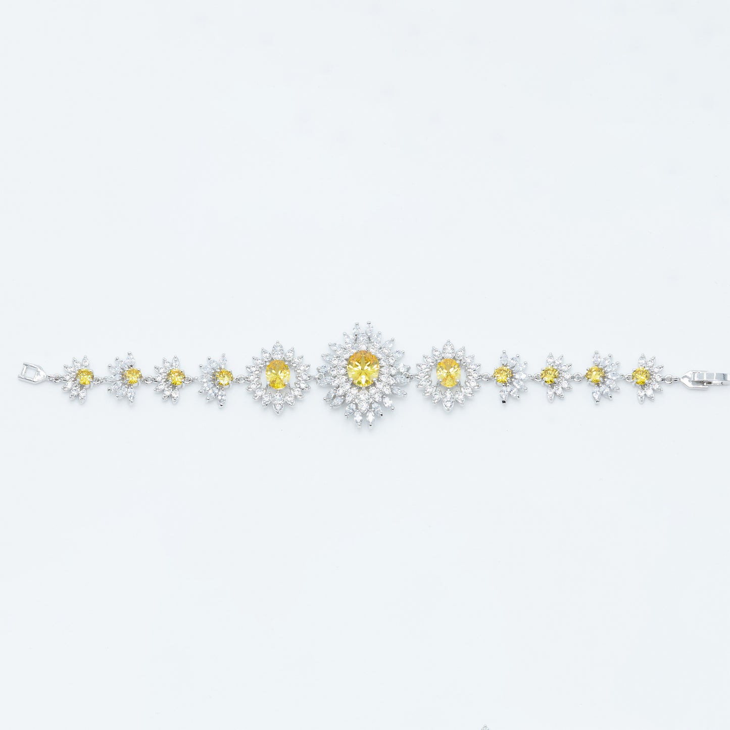 Sunburst tennis bracelet w/ 3A yellow/ clear CZ stones rhodium plated Default Title