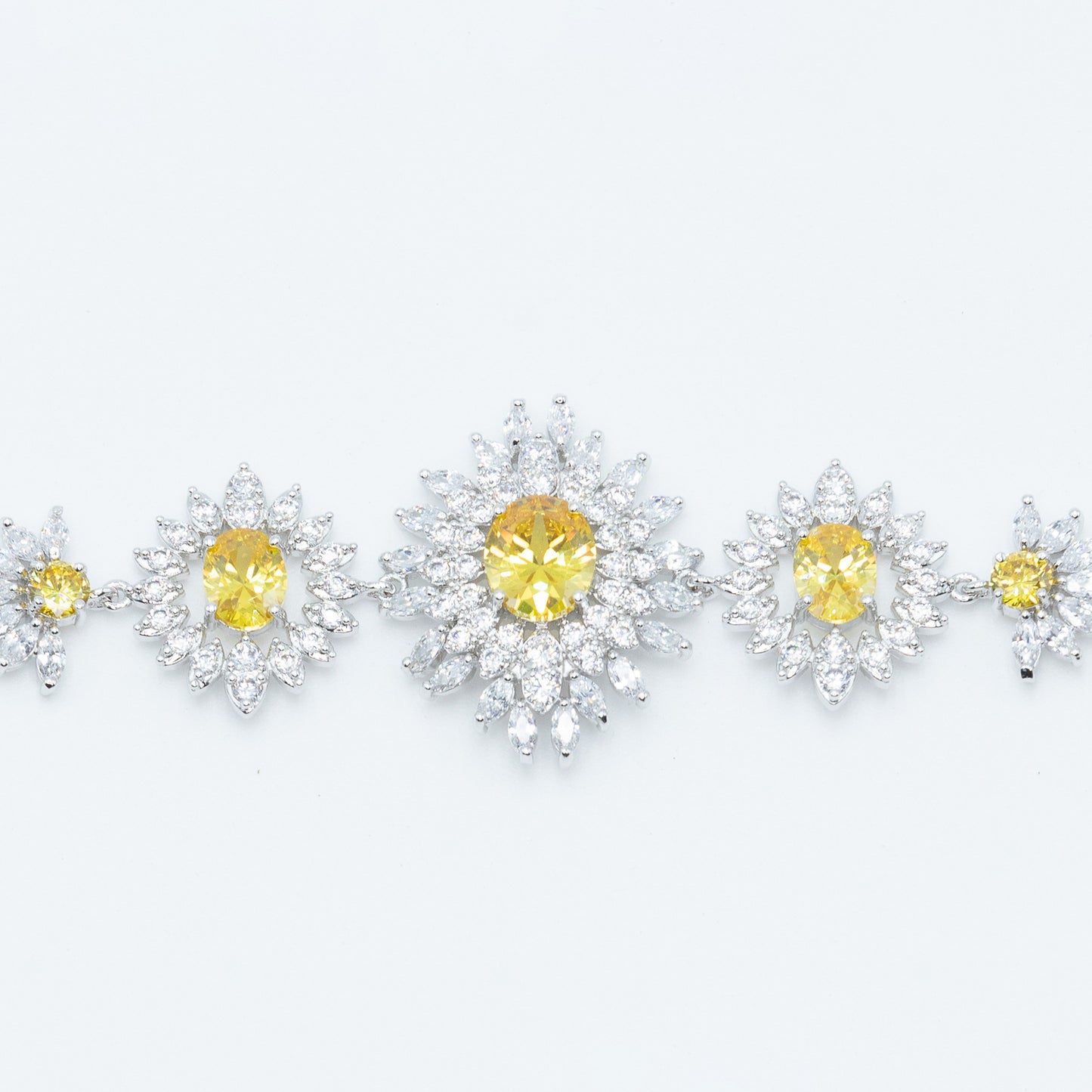 Sunburst tennis bracelet w/ 3A yellow/ clear CZ stones rhodium plated Default Title