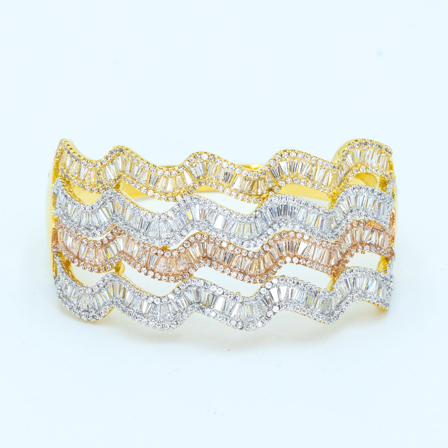 Tri colored bagguette cuff w/ 3A CZ stones rhodim G plated cuff Default Title