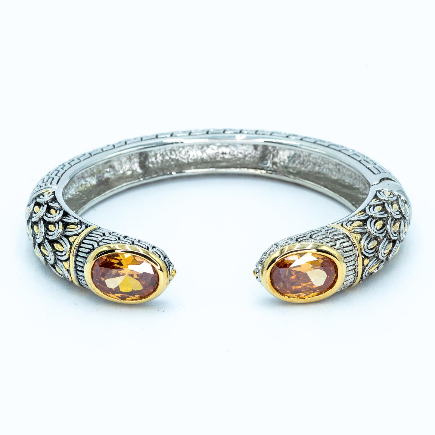 Two tone dragon scale rhodium plated bangle w/ citrine stone Default Title
