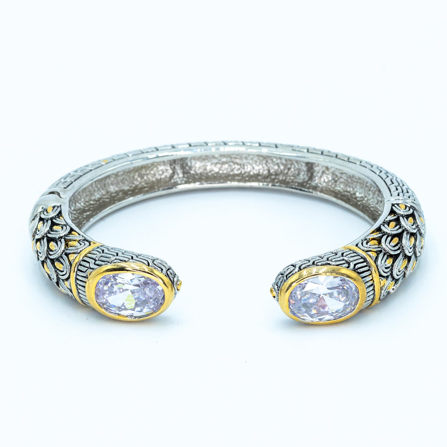 Two tone scale dragon rhodium plated bangle w/ clear stone Default Title
