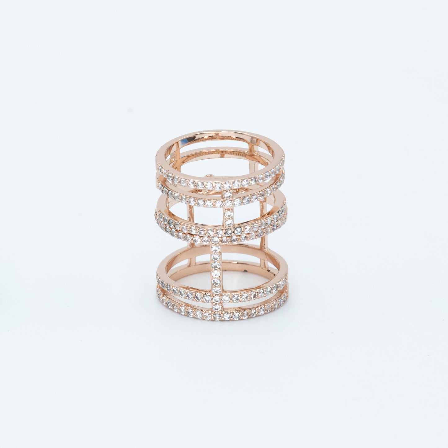 Double cage ring w/ pave 3A cz stones rhodium RG plated Default Title