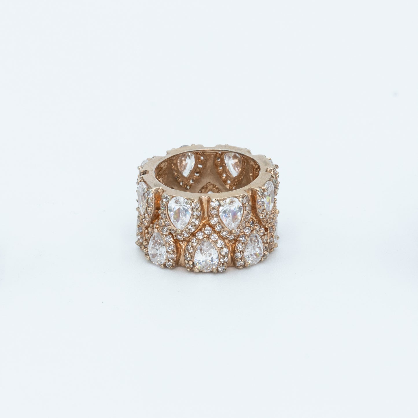 Thick pave n teardrop band w/ 3A CZ stones rhodium RG plated Default Title