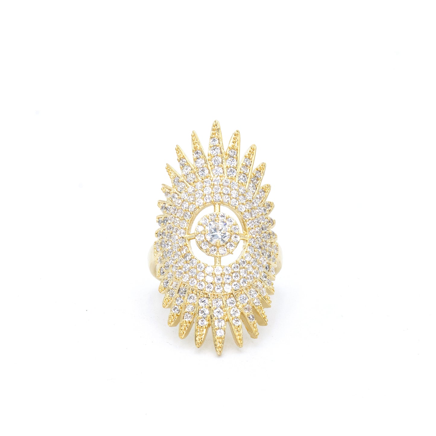 Sunburst adjustable pave ring w/ 3A CZ stones rhodium G plated