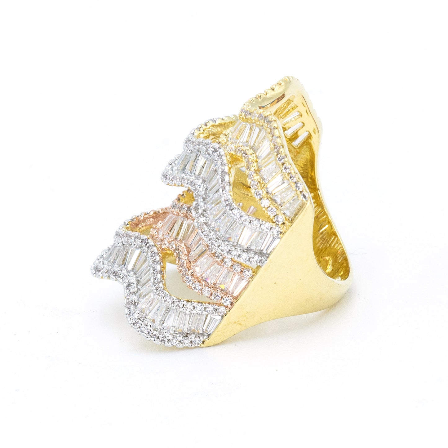 Tri Colored Baguette Cocktail Ring
