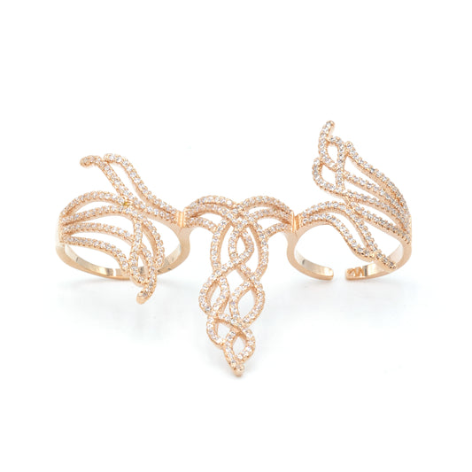 Triple Finger Swirl Pave Ring Cz Crystals Rose Gold