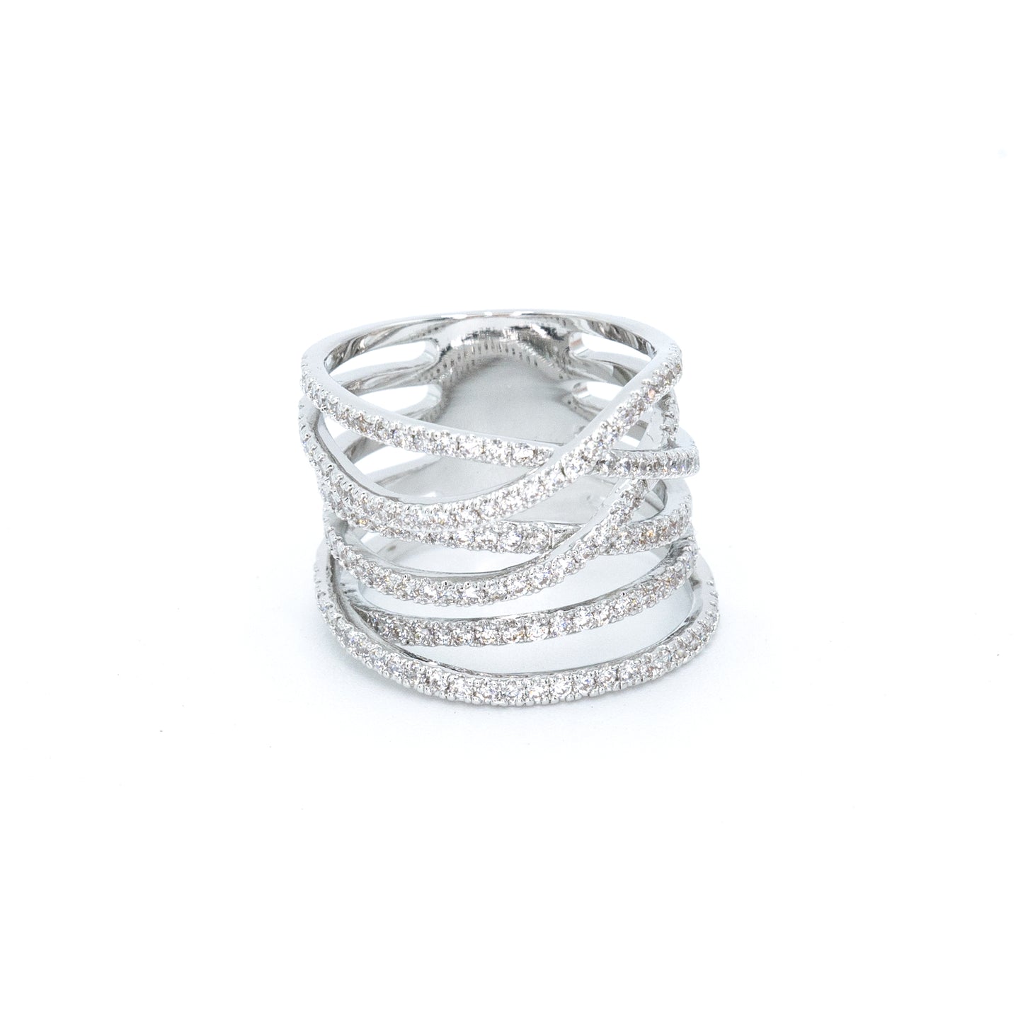 Hexa pave ring w/ 3A CZ stones rhodium plated