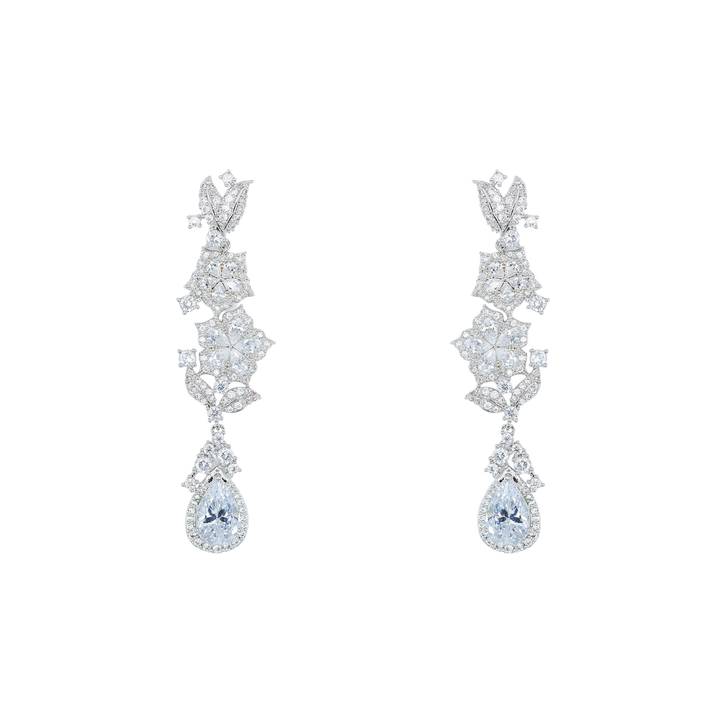 Pave Flower Drop Earrings