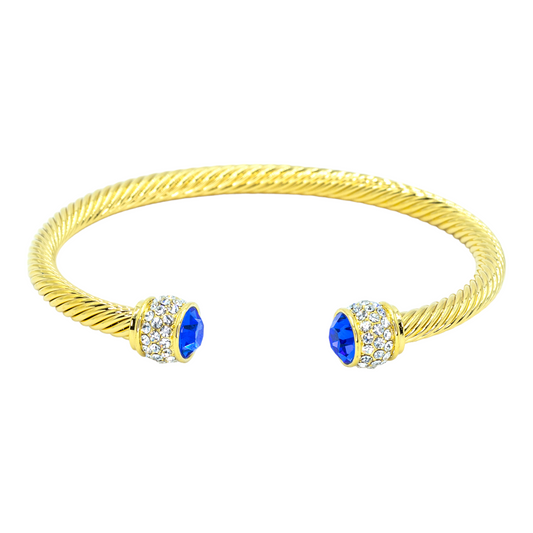 Gold plated bangle w/ CZ stones and royal blue stone