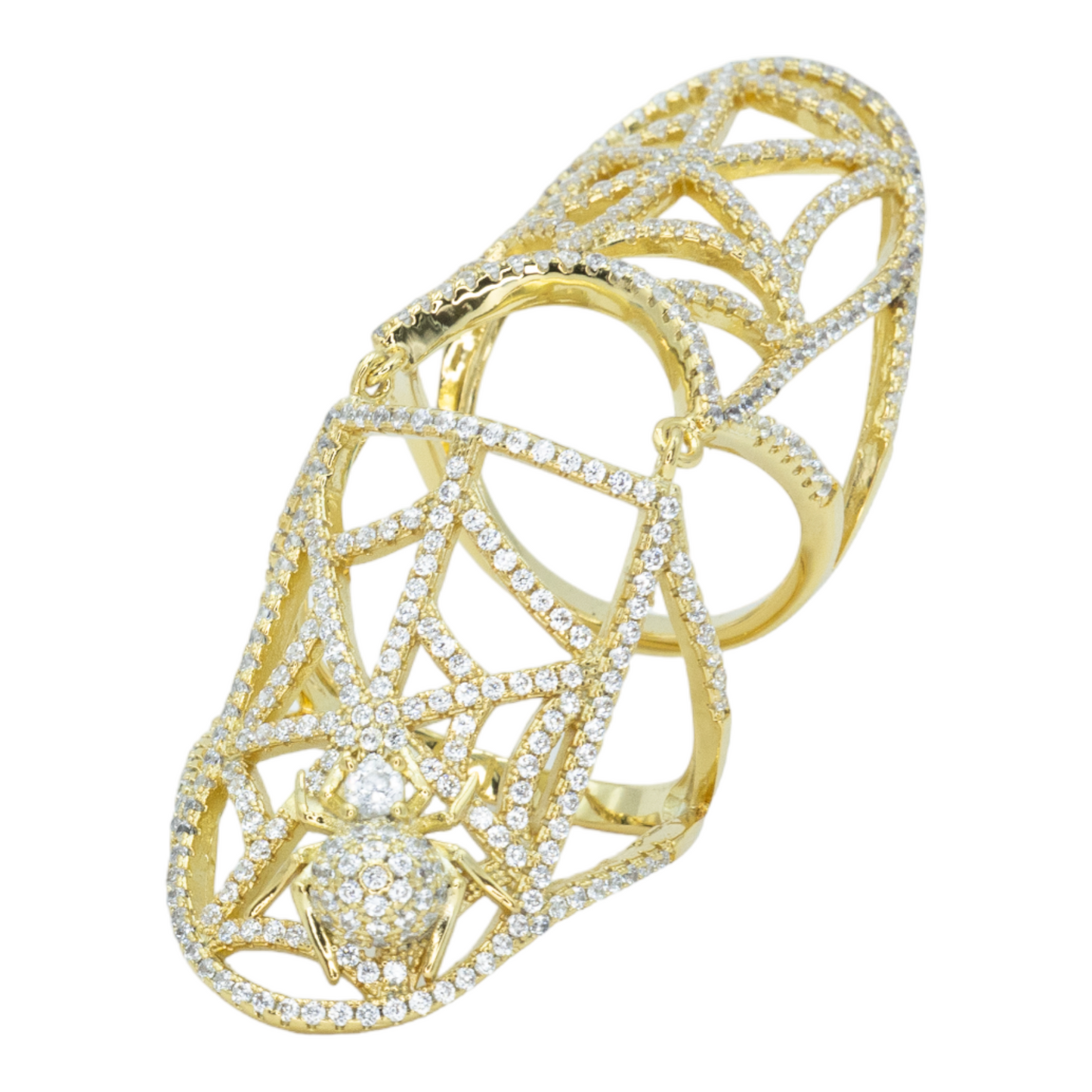 Full finger spider web pave ring w/ 3A CZ stones rhodium G plated