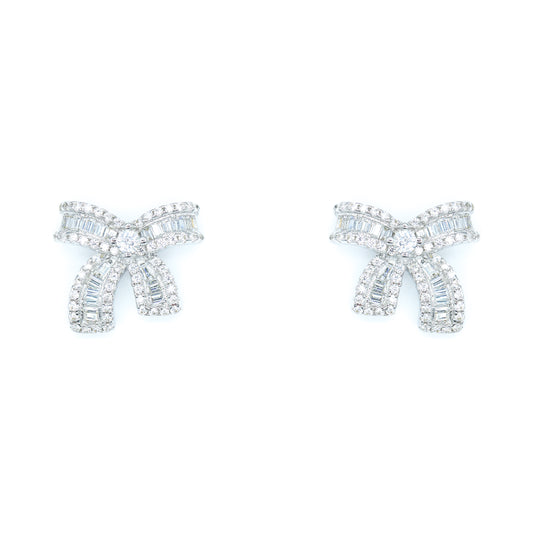 White Gold Pave Bow Studs