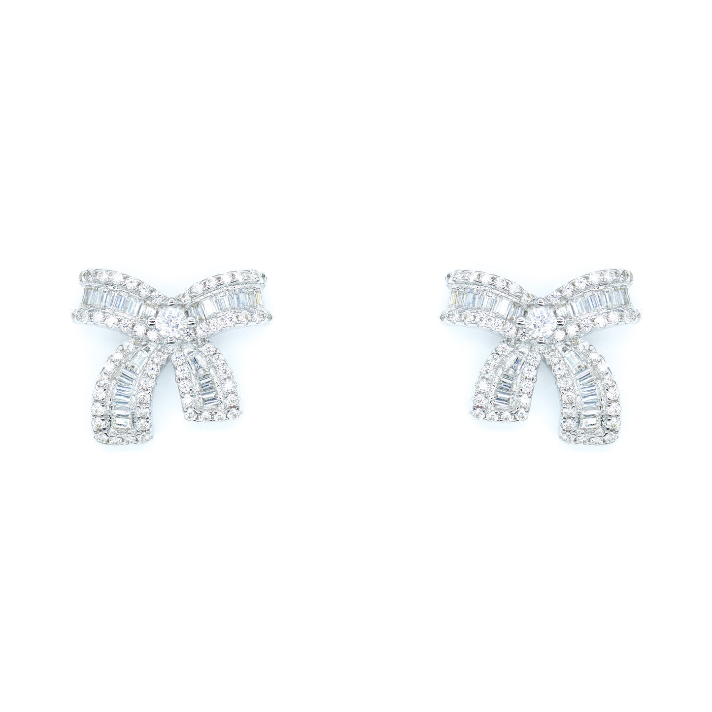 White Gold Pave Bow Studs
