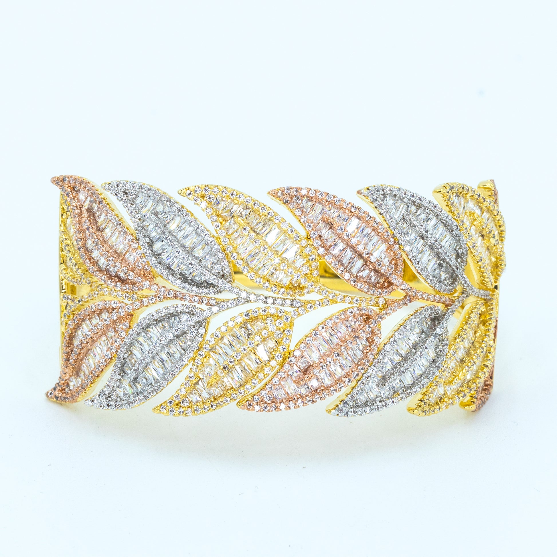 Tri colored leaf cuff w/ 3A CZ stones rhodium G plated Default Title