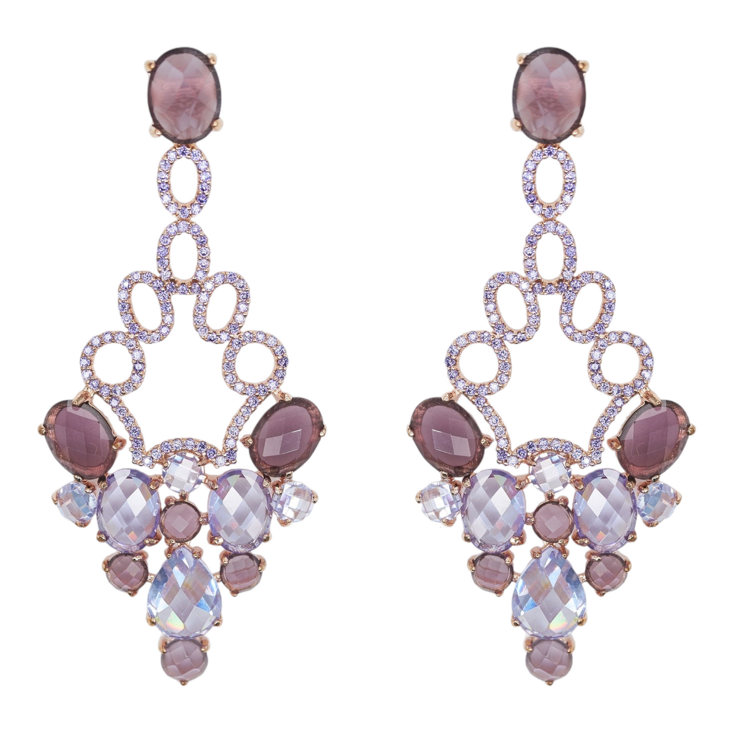 Lavender Stones and Gems Rose Gold Statement Earrings
