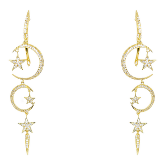 Moon and The Stars Earrings Gold