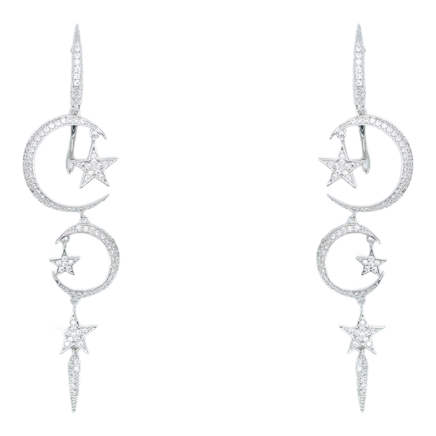 Moon and The Stars Earrings White Gold