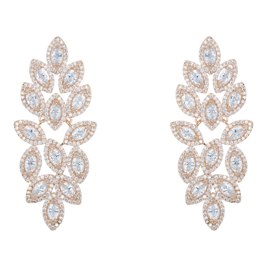 Drop Earrings - Brass rodium plated with clear cubic zirconia