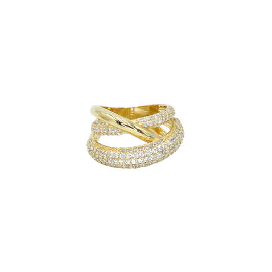 Pave triple band ring w/ 3A CZ stones rhodium G plated