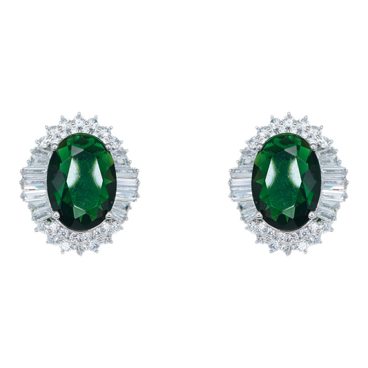 Oval Baguette Surrounded Emerald Studs