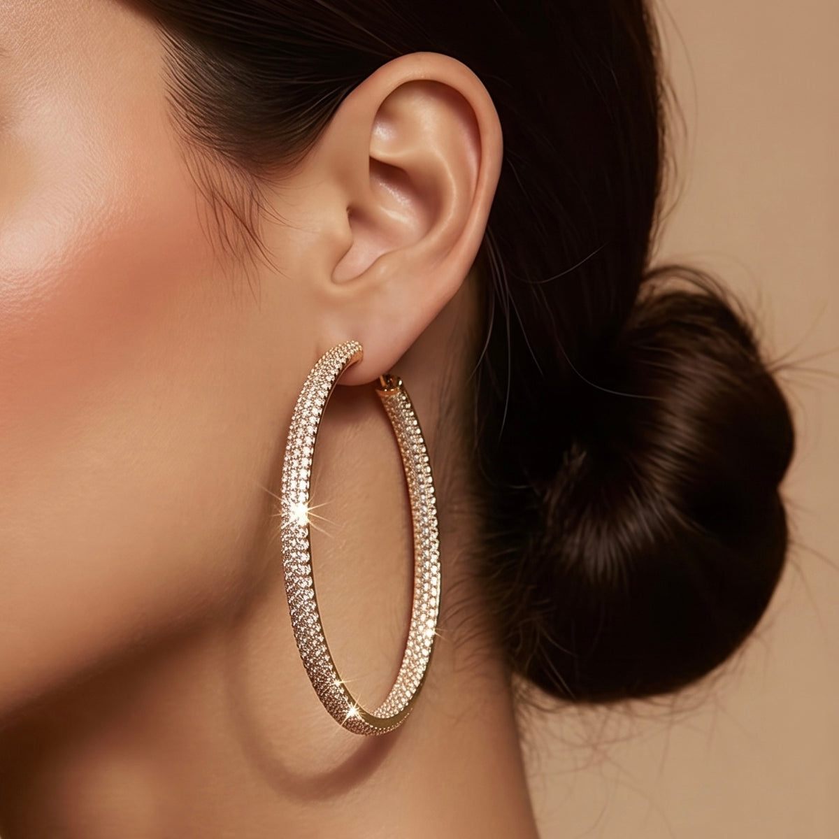 Large Pave Hoops Gold