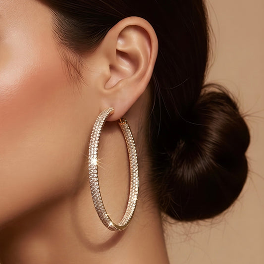 Large Pave Hoops Gold