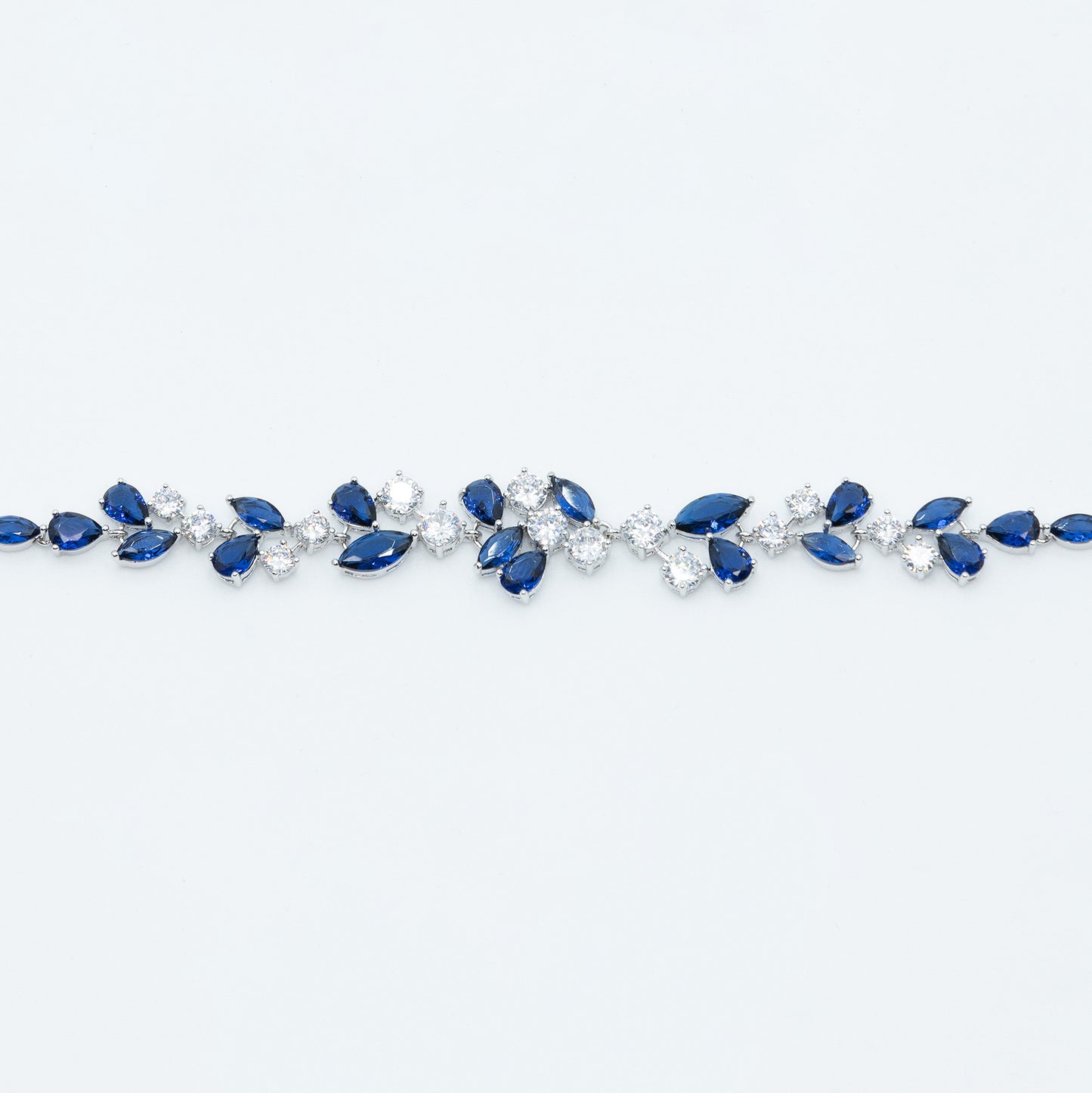 Leafy bracelet w/ 3A sapphire/ clear CZ stones rhodium plated Default Title