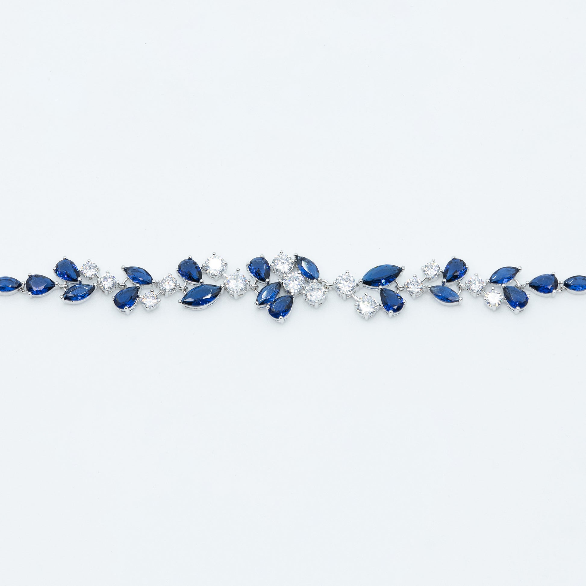 Leafy bracelet w/ 3A sapphire/ clear CZ stones rhodium plated Default Title