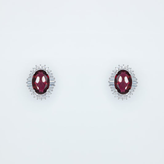 Oval Baguette Surrounded Ruby Studs