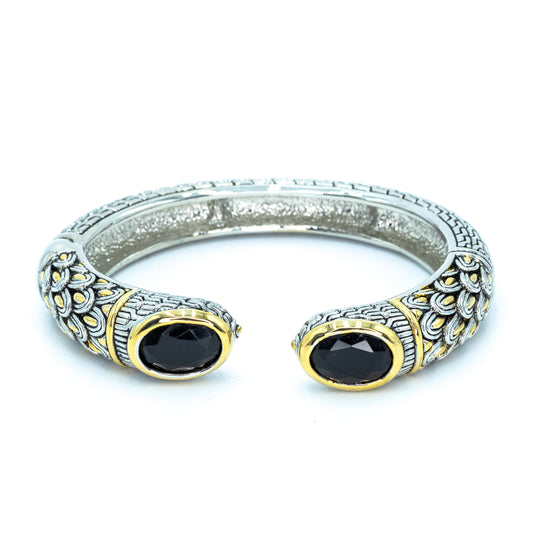 Two tone dragon scale rodium plated bangle w/ jet black stone Default Title