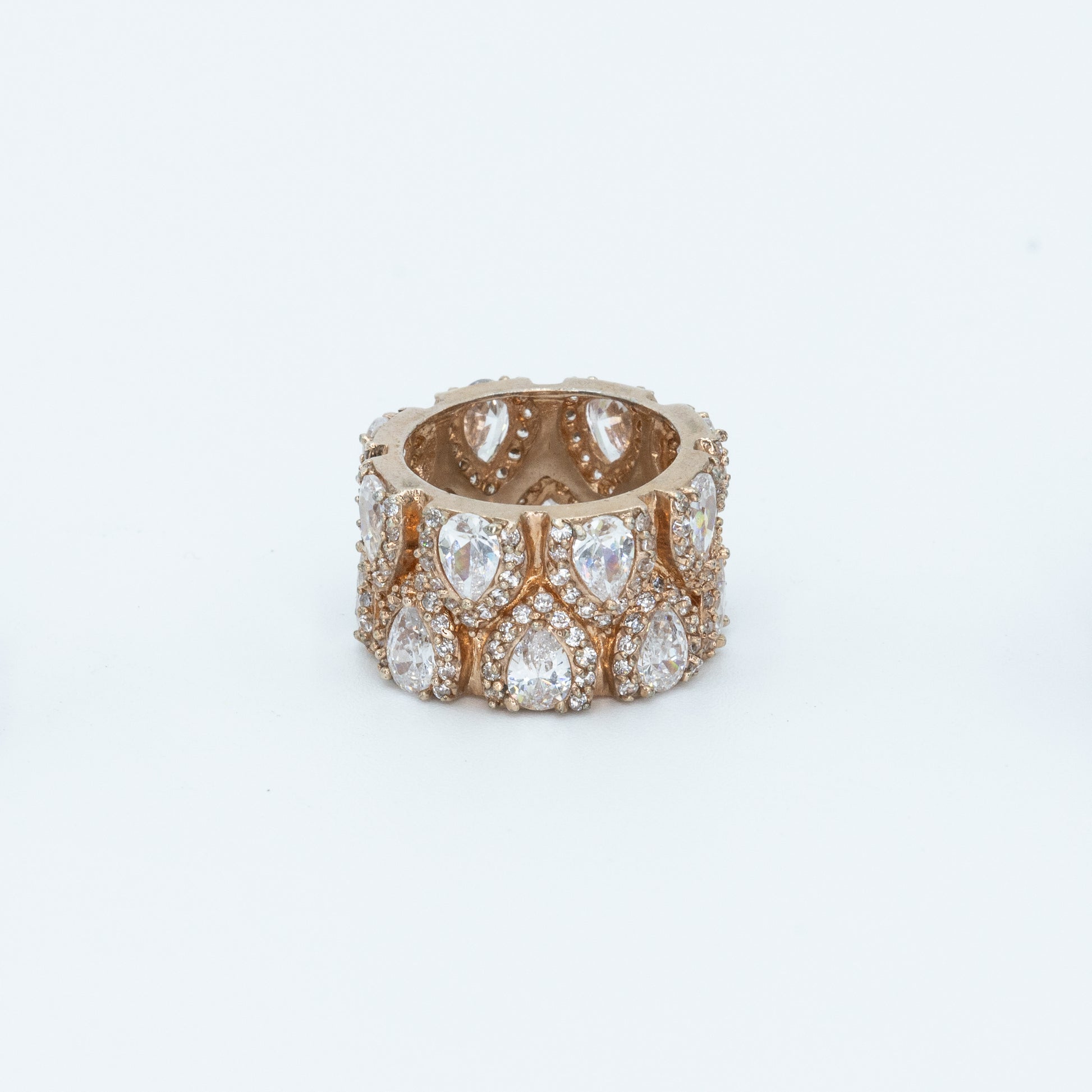 Thick pave n teardrop band w/ 3A CZ stones rhodium RG plated Default Title